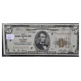 1929 FIVE DOLLARS, THE FEDERAL RESERVE BANK
