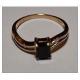 BLACK SAPPHIRE DIAMOND BAGUETTE RING 10KT YG