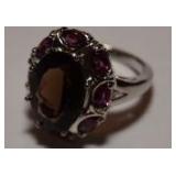 5.68CT SMOKEY TOPAZ AND AMETHYST RING