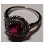 3CT RUBY HALO RING