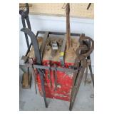 BLACK SMITH BLOCK WITH ANTIQUE BLACK SMITH TOOLS