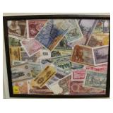 FRAMED COLLAGE OF FOREIGN AND US CURRENCY - 12" X