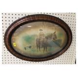 ANTIQUE PRINT "BOY ON MULE" IN OVAL FRAME
