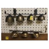 2 SETS OF BRASS DOOR ALARM BELLS: A 3 BELL SET