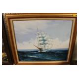 SAILING TALL SHIP - OIL ON CANVAS - ARTIST SIGNED