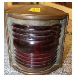 BRASS TRIANGULAR RAIL ROAD LIGHT WITH RED GLASS