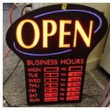 LIGHTED OPEN SIGN WITH HOURS - WORKS