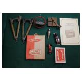 GROUPING: VINTAGE COAT HOOKS, PRINT FRAME, TWA