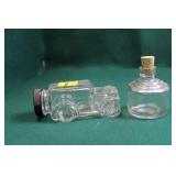 GLASS INK BOTTLE AND GLASS AUTO CANDY CONTAINER