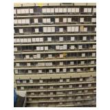 LARGE PARTS BIN WITH CONTENTS: NAILS, SCREWS,