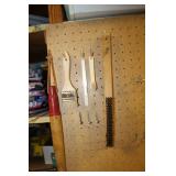 CONTENTS OF PEG BOARD: HAMMER, CHAULK LINE,