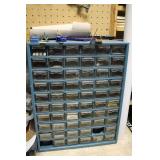 PARTS BIN WITH PARTS: GROMMETS, C-RINGS, BRADS,