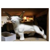 CONTENTS OF SHELVES: CERAMIC BULL PLANTER, WELLER