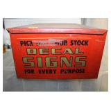 METAL "DECAL SIGNS" BOX WITH DECALS INSIDE