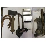 GROUPING: BUGGY STEP, HORSE SHOES, GATE HANDLES,