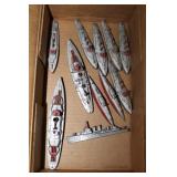 CONTENTS OF SHELVES: 11 TOOTSIE TOY BATTLESHIPS,
