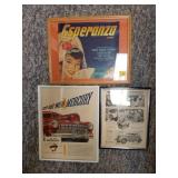 3 FRAMED ADVERTISEMENTS: 2 AUTOMOBILE AND 1