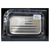 AMERICAN FLAG BAR, SILVER 1OZ .999