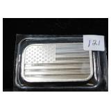 AMERICAN FLAG BAR, SILVER 1OZ .999