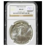 1986 SILVER EAGLE NGC MS69