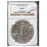 1991 SILVER EAGLE NGC MS69