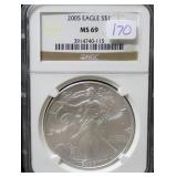 2005 SILVER EAGLE NGC MS69