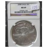 2008 SILVER EAGLE NGC MS69