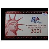 2001 US MINT SILVER PROOF SET W/BOX & COA