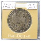 1905-S BARBER SILVER HALF DOLLAR