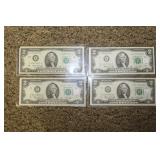 (4) 1976 $2 BILLS (2-K DALLAS,1-L SAN