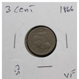 1866 3 CENT PIECE  VF