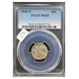 1942 S MERCURY DIME PCGS MS65