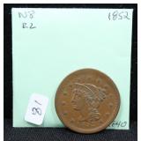 1852 LARGE CENT  XF  N8 R2