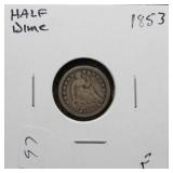 1853 HALF DIME   F