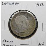 1912 GERMAN SILVER 3 MARK  AU