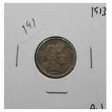 1913 BARBER DIME   AU