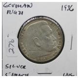 1936 GERMAN NAZI SILVER 5 MARK