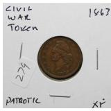 1863 PATRIOTIC CIVIL WAR TOKEN  XF
