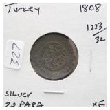 1808 TURKEY 1223 / 32 SILVER 20 PARA  XF