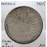1895 MEXICO SILVER RAY DOLLAR AU