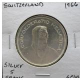 SWITZERLAND SILVER 5 FRANC  GEM