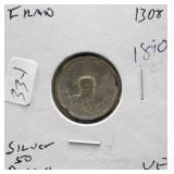 IRAN 1890  1308 SILVER 50 DINARS