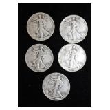 5 WALKING LIBERTY HALF DOLLARS