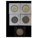 5 FRANKLIN SILVER HALF DOLLARS