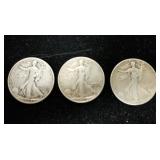 3 WALKING LIBERTY HALF DOLLARS 2 - 1942 AND 1 -
