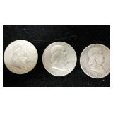 3 FRANKLIN HALF DOLLARS 1951, 1953-D AND 1963-D