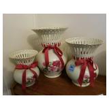 3 IVORY COLORED VASES WITH ROSES FORMALITIES BY