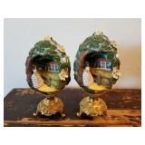 2 SCARLETT OF TARA CARVED CERAMIC EGGS ON BRASS