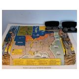 GROUPING: 2 PAIR ANTIQUE EYEGLASSES, MAPS AND