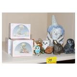 HEAD VASE, OWL FIGURES